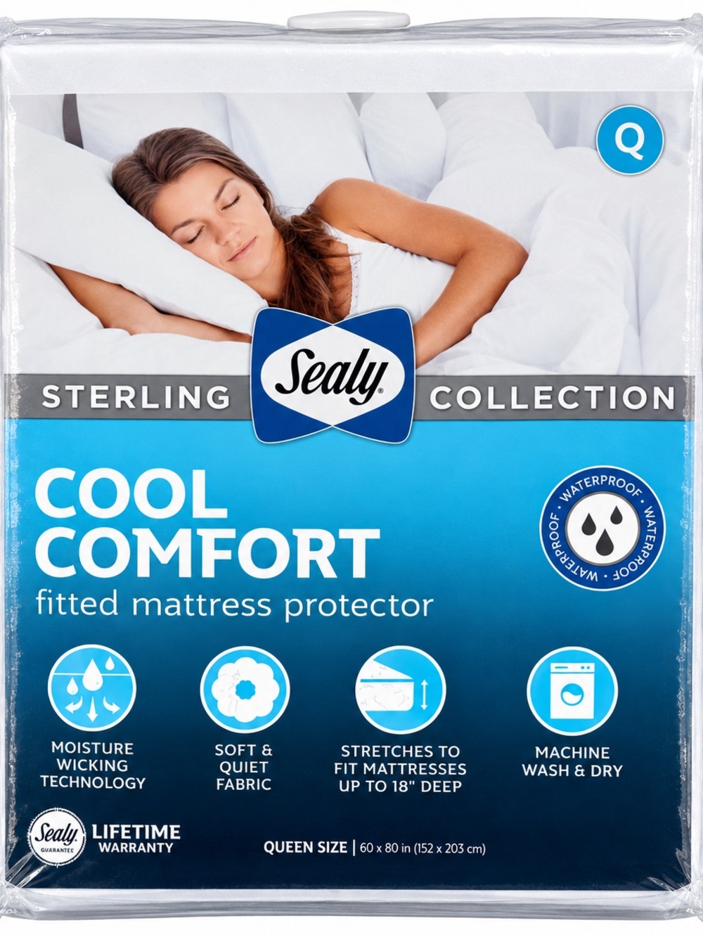Sealy Cool Comfort Queen Waterproof Cooling Mattress Protector New